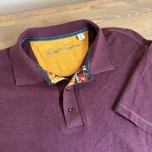 Robert Graham Men's Large Maroon Heather Berry Short Sleeve Collared Polo‎ Shirt